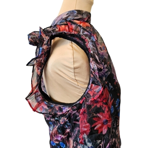 Maeve Floral Black Mesh Top With Built in Under Shirt Sz M - Picture 4 of 9